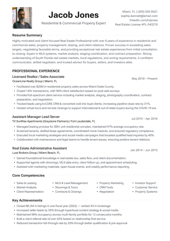 ATS Real Estate Executive CV template preview