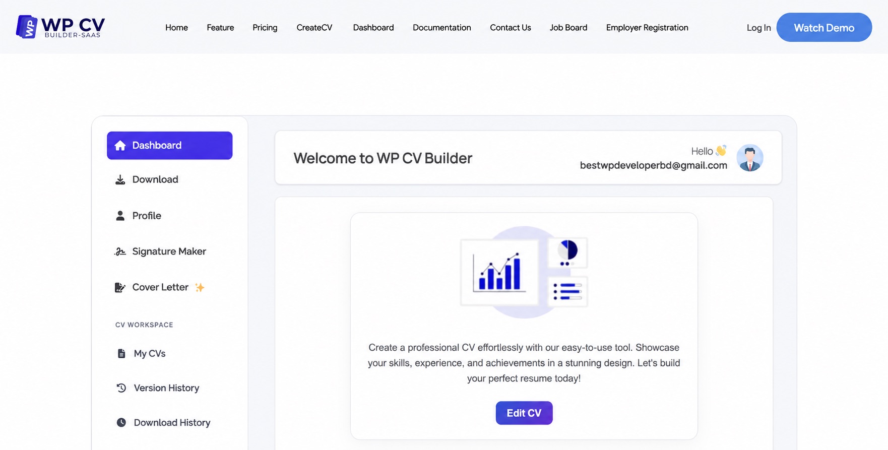 Resume customer workspace dashboard