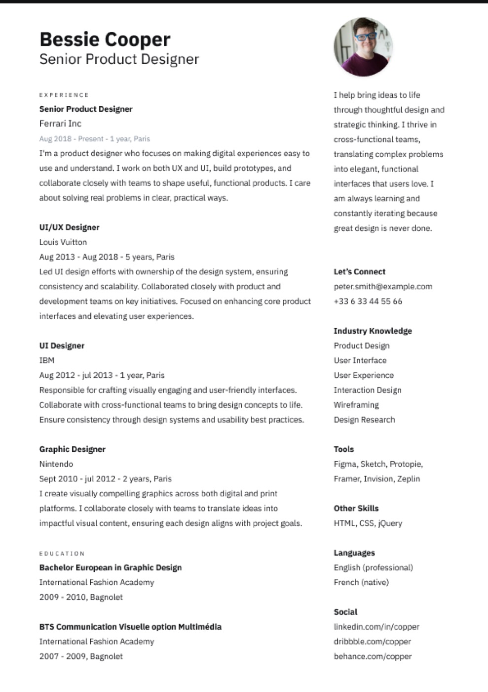 ATS Arts Light resume template