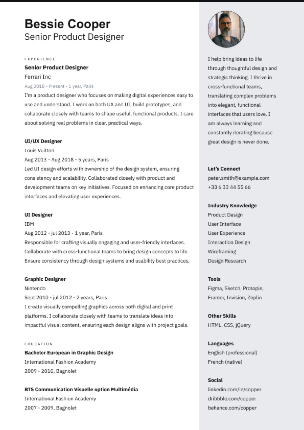 ATS Arts Panel resume template
