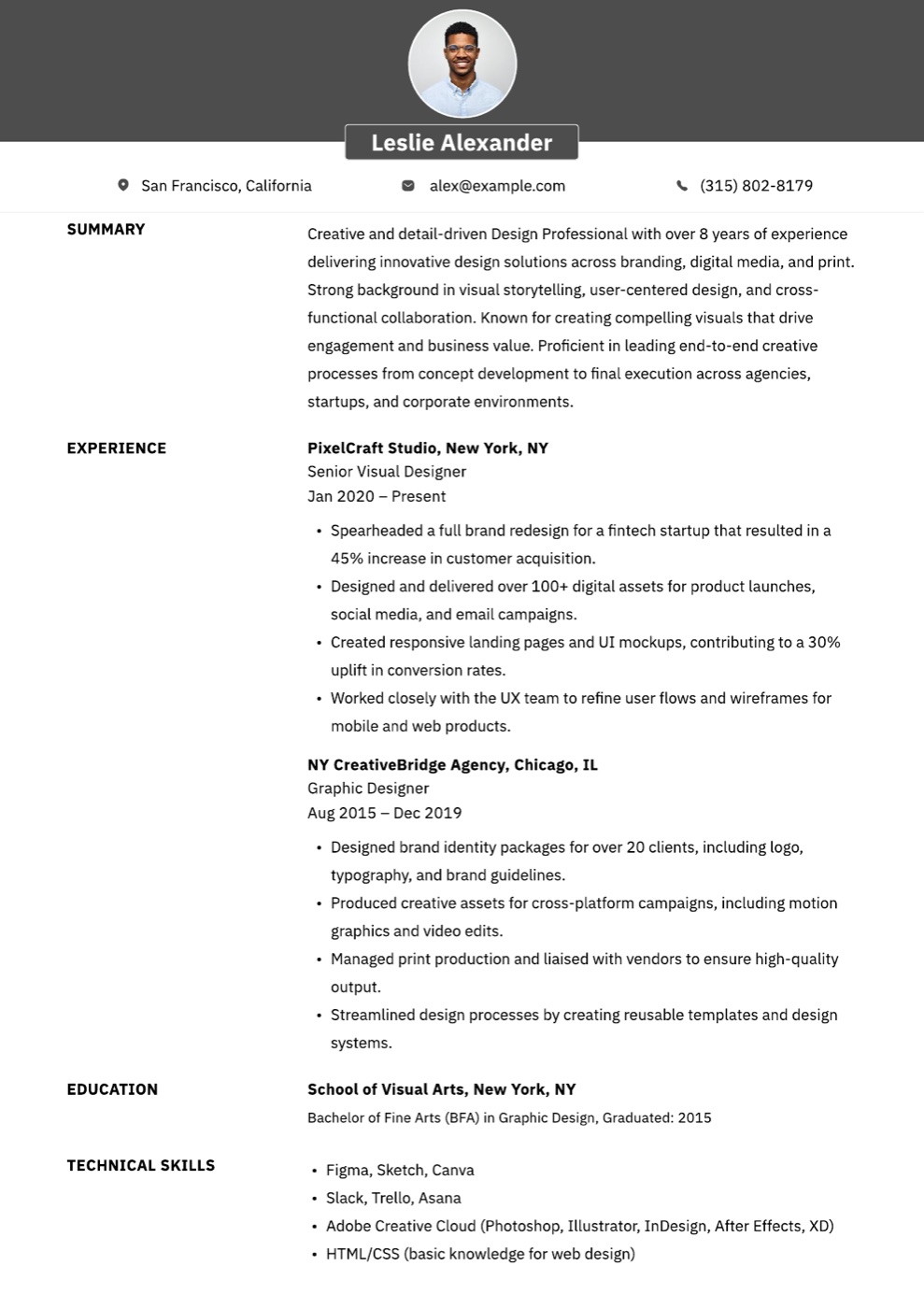 ATS Arts Profile resume template preview