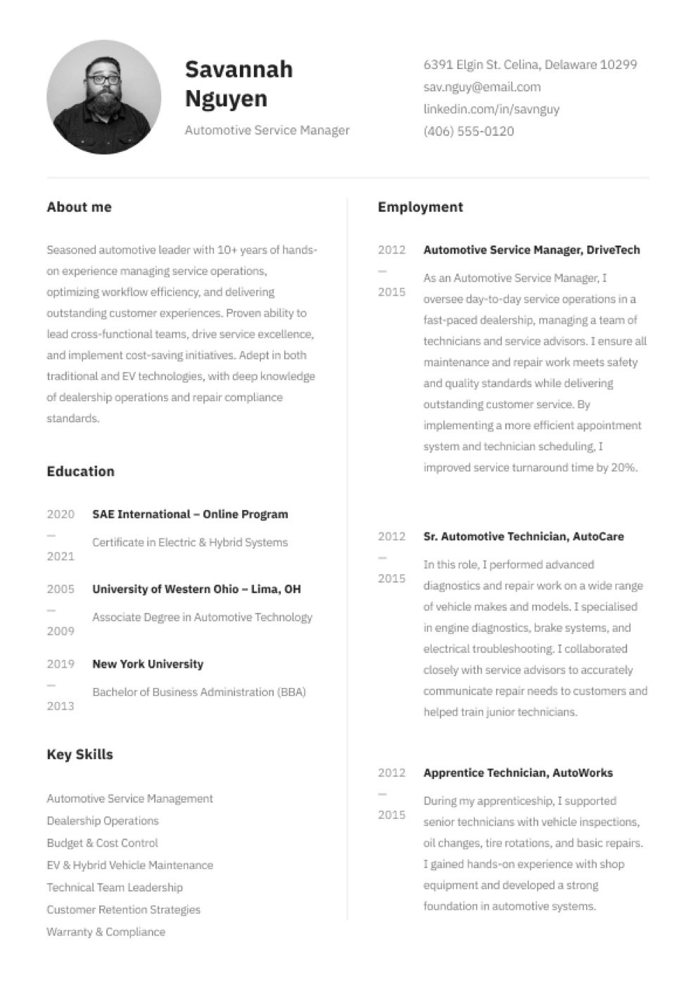 ATS Automotive Simple resume template