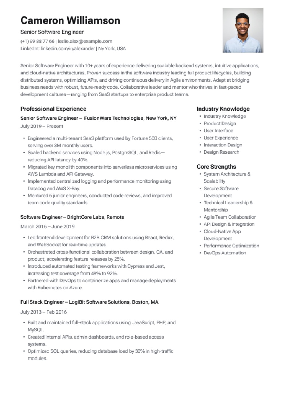 ATS IT Engineer Sidebar resume template